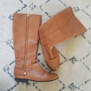 Knee High Leather Riding Boots with Gold Zip